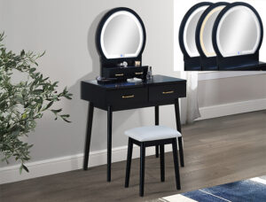 CECILIA VANITY TABLE & STOOL-BLACK